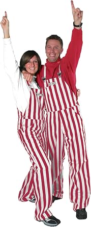 Game Bibs Crimson & White Adult Striped Game Day Overalls for Men and Women - Sporting Event and Tailgating Attire