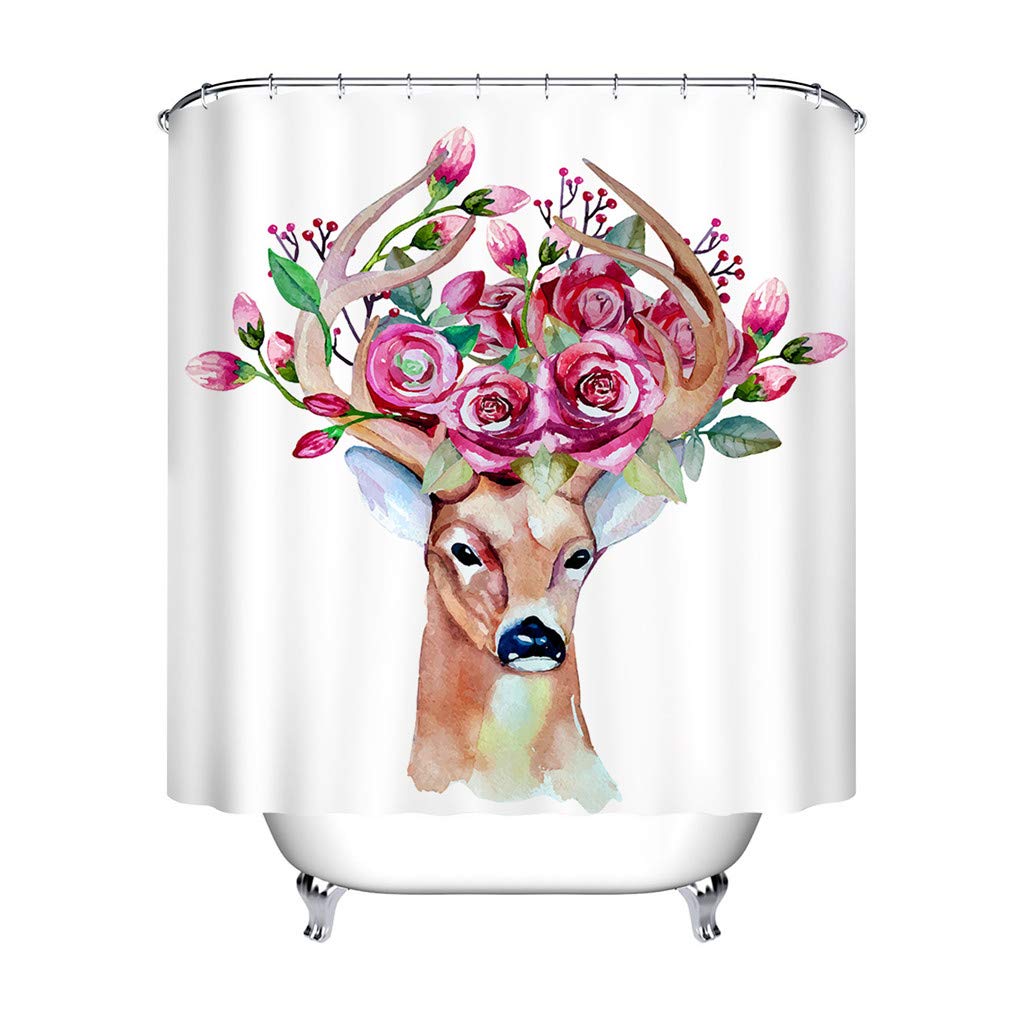 Hao Sai's shop Shower Curtains Deer Bathroom Curtains Do Not Fade Waterproof Mildew Proof Polyester Bathtub Home Decor 180(W) X200(H) Cm