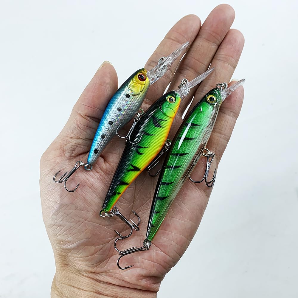 30 pièces/20 pièces/10 pièces Ensemble de vairon appât Dur leurre de pêche Bar brochet Eau salée fraîche mer 3D Yeux Wobbler matériel manivelle Kit
