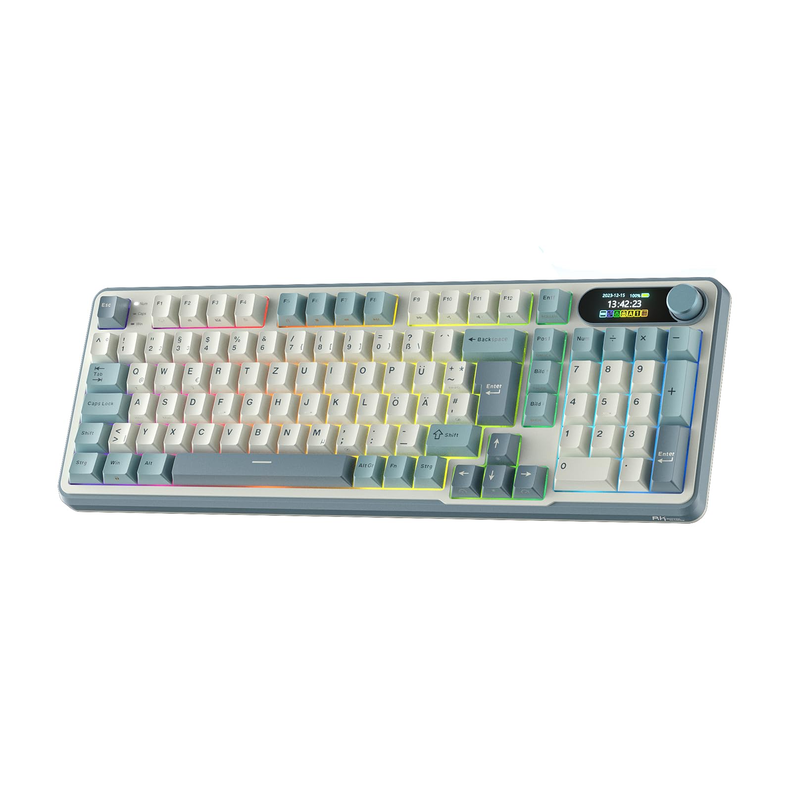 RK ROYAL KLUDGE S98 DE Mechanische Tastatur mit Smart Display & Knopf, Top Mount 96% Kabellose Tastatur BT/2.4G/USB-C, Hot-Swap, 98 Tasten, Deutsches QWERTZ