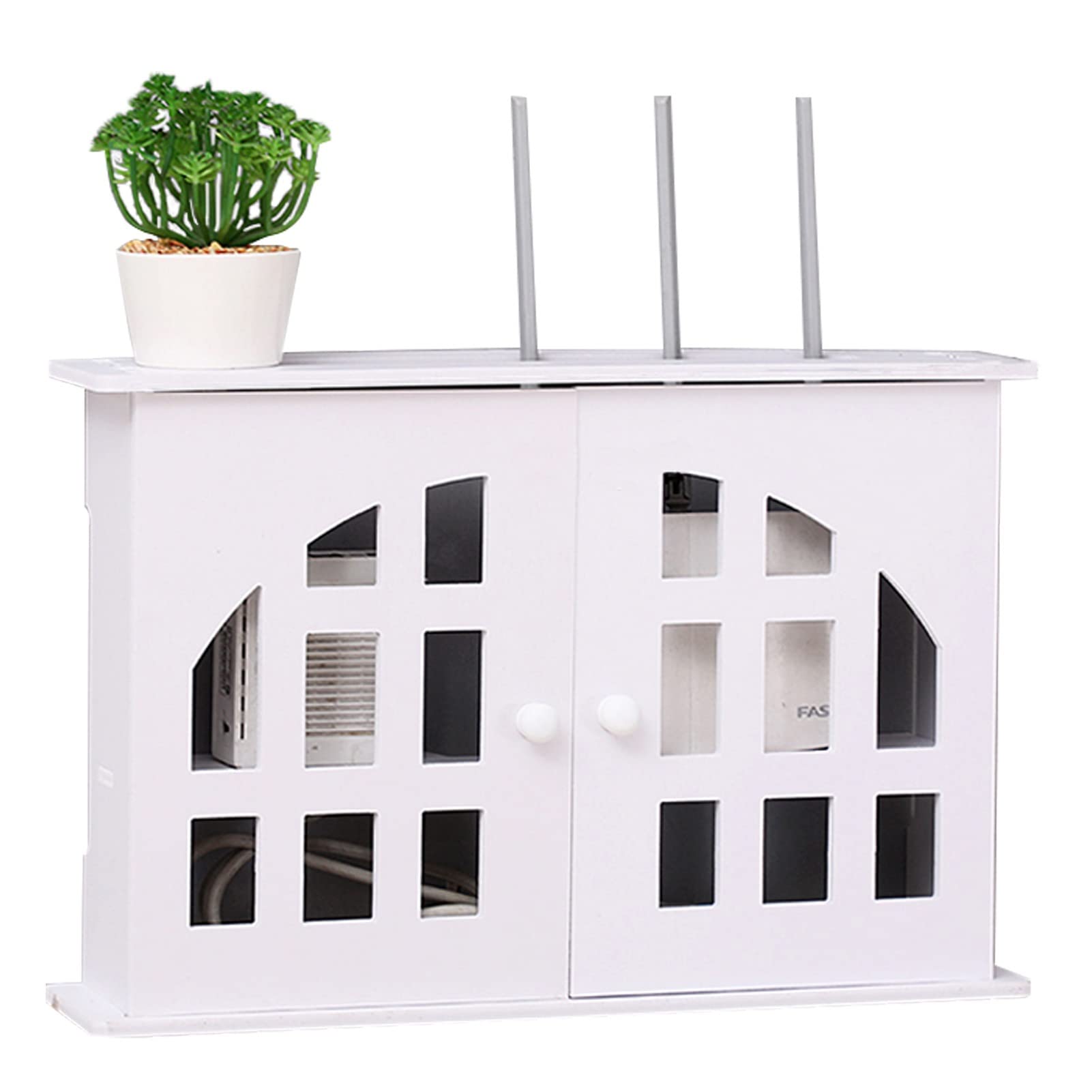 Meiiron Wall-Mount Router Storage Box Set-top Box Shelf, WiFi Router Multi-Function Storage Box Bracket with Door - 48x31.5x11cm (Color : A)