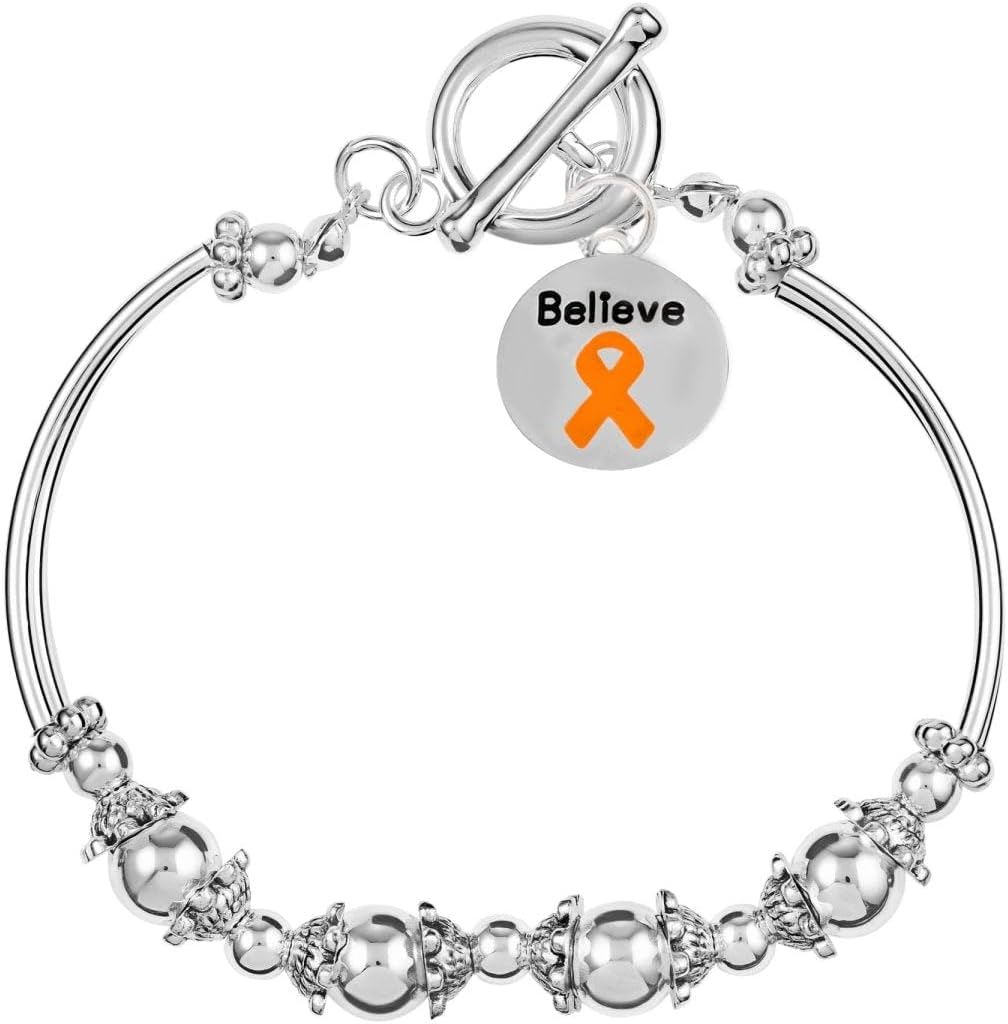 Orange Ribbon Awareness Bracelet for Leukemia Awareness, Kidney Cancer, Multiple Sclerosis, Skin Cancer, Gun Violence Awareness, Fundraising & More!