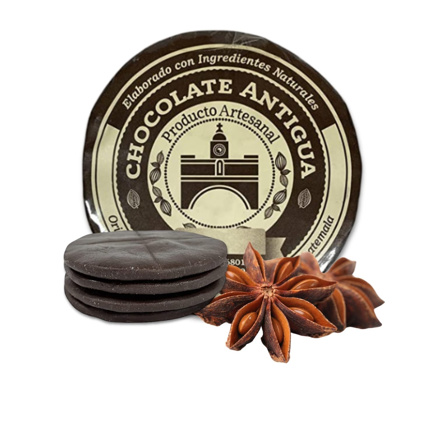 Chocolate Antigua, Handmade Hot Chocolate Drink Tablets with ANIS, Mayan Cacao Disc, Hand Carved with All Natural Ingredients for a Perfect Taza - From San Juan del Obispo, Antigua Guatemala (ANIS)
