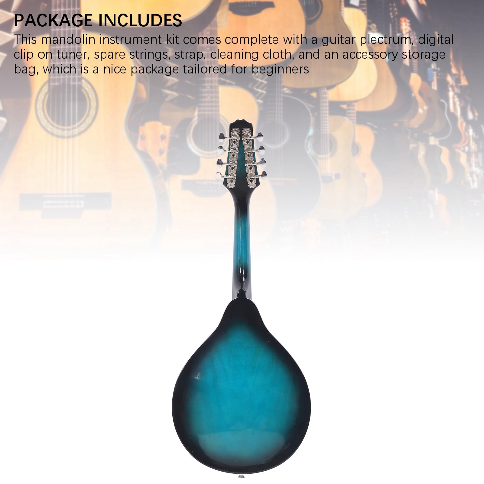 CHICIRIS Strumento per Mandolino, Performance Musicale a 8 Corde in Tiglio con Accordatore Digitale a Plettro, Corde di Ricambio, Tracolla, Custodia in Tessuto per la Pulizia