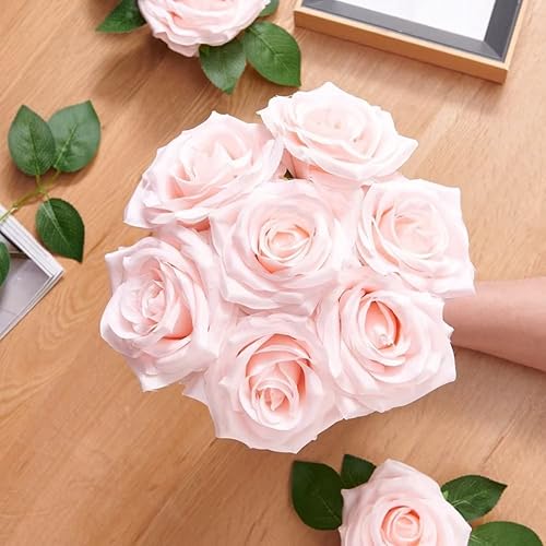 Miniatura 5 de YUZZ Rosas artificiales, 25 unidades, rosas de seda artificiales realistas con tallos para ramos de boda, centros de mesa, fiesta de desfile de