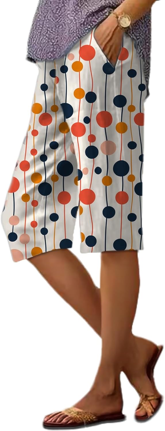 domirica Quick Dry Shorts for Women Business Casual Plus Size Elastic Waist Boho Breathable Pants with Pockets