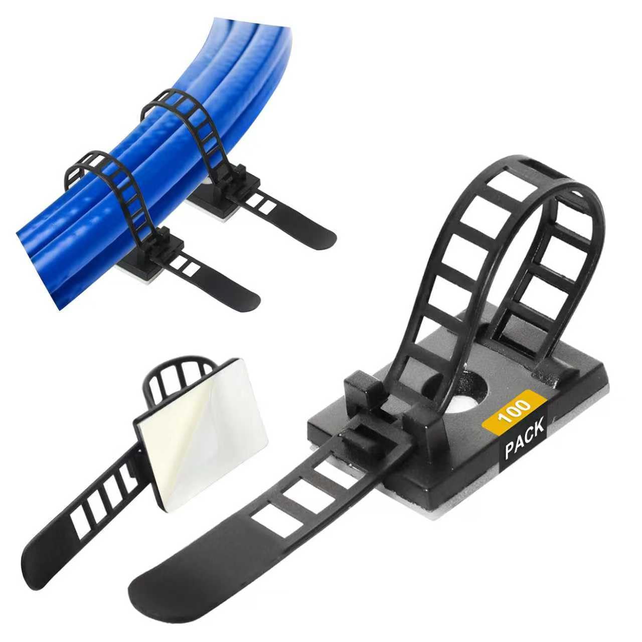 GPtzlei Kabelclips Stück selbstklebend und schraubbar, Wiederverwendbare Kabelhalter verstellbar, Kabelorganizer für Schreibtisch, Wand, Büro, Werkstatt, Schwarz (100, Black)