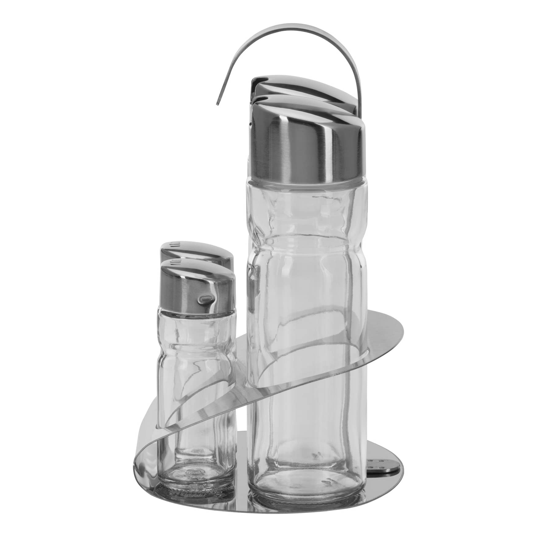 Westmark Ampolliera per sale, pepe, olio e aceto, 5 pezzi, Capacità: 2x 40 ml/2x 160 ml, Acciaio inox/Vetro, Wien, Argento/Trasparente, 65052260