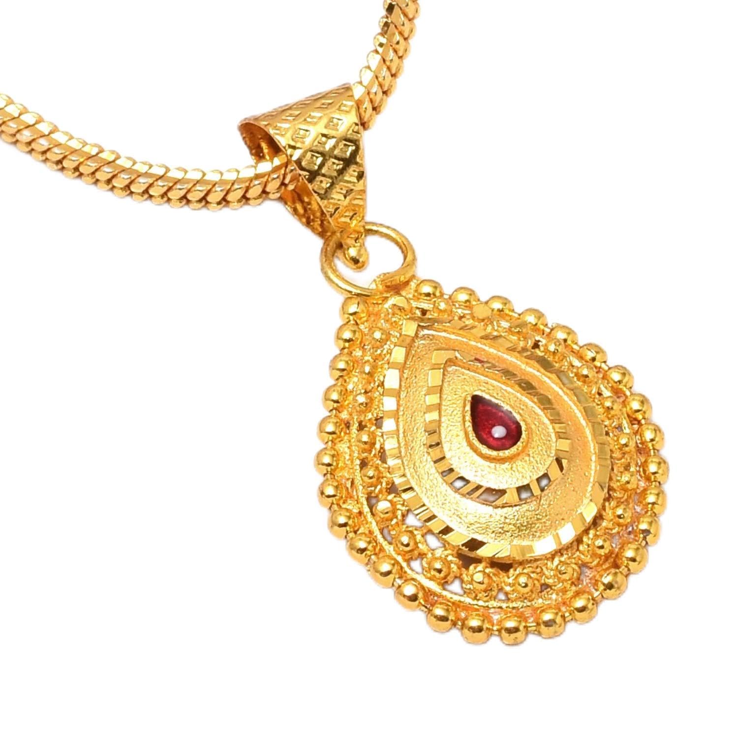 Round Gol/Heart Style Meena Work Gold Plated Locket/Pendant with Chain Daily use for Men, Women & Girls, Boys-image-33