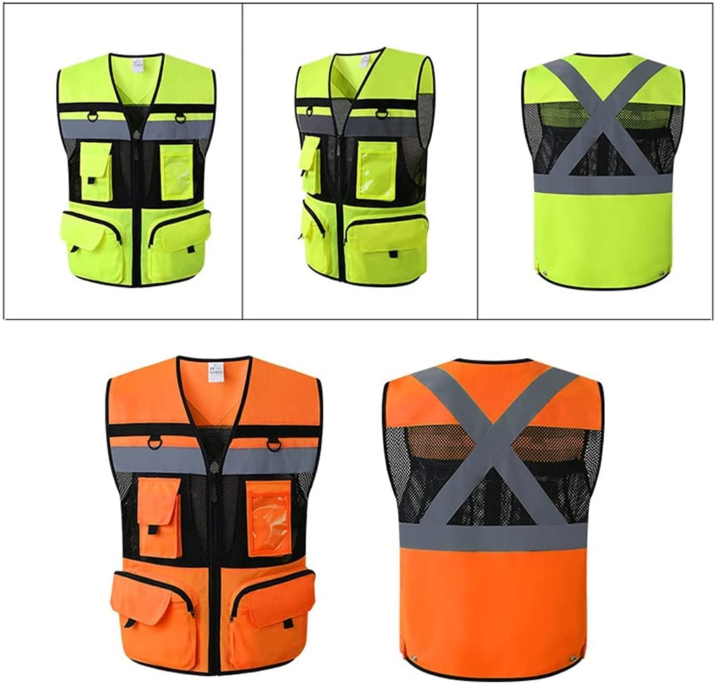 TOMYEUS Chaleco Reflectante de Alta Visibilidad Nocturna con Bolsillo con Cremallera Ciclismo Correr Traje Reflectante Malla Transpirable Chaleco de Seguridad de Dos Tonos