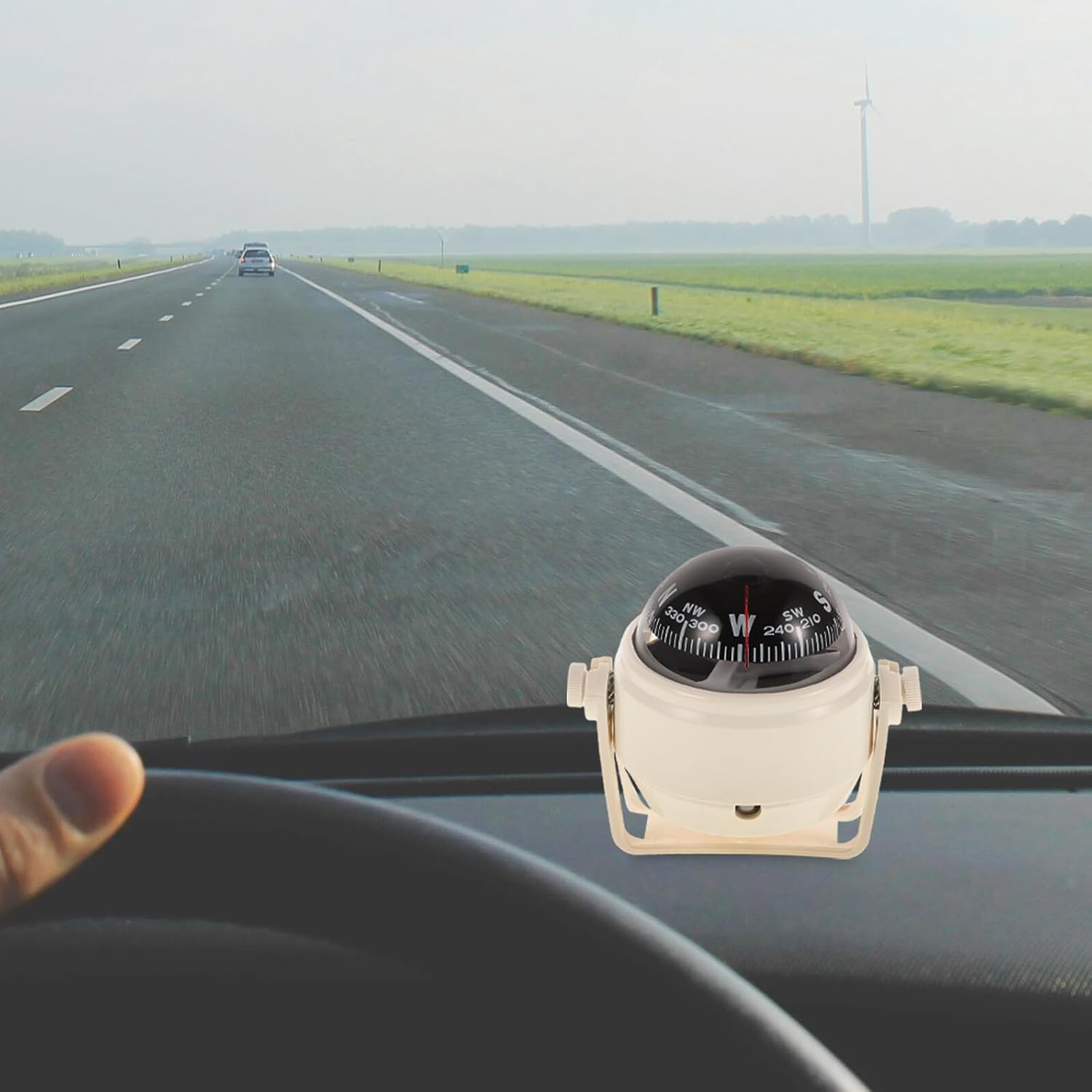 Marine Boat Compass Ball Dash Mount Automotive Dashboard Compass for Car Truck Rv Navigation, White Plastic Housing, Non-lit, Outdoor Use