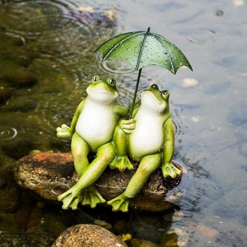 Couple Frogs Outdoor Statue with Umbrella
