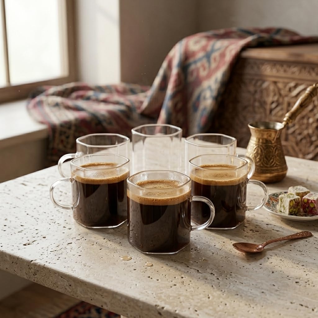 Deconox 6'lı Borosilikat Cam Kupa Seti - Isıya Dayanıklı, İnce ve Hafif Çay, Türk Kahvesi ve Espresso Bardağı Takımı (150 ml)