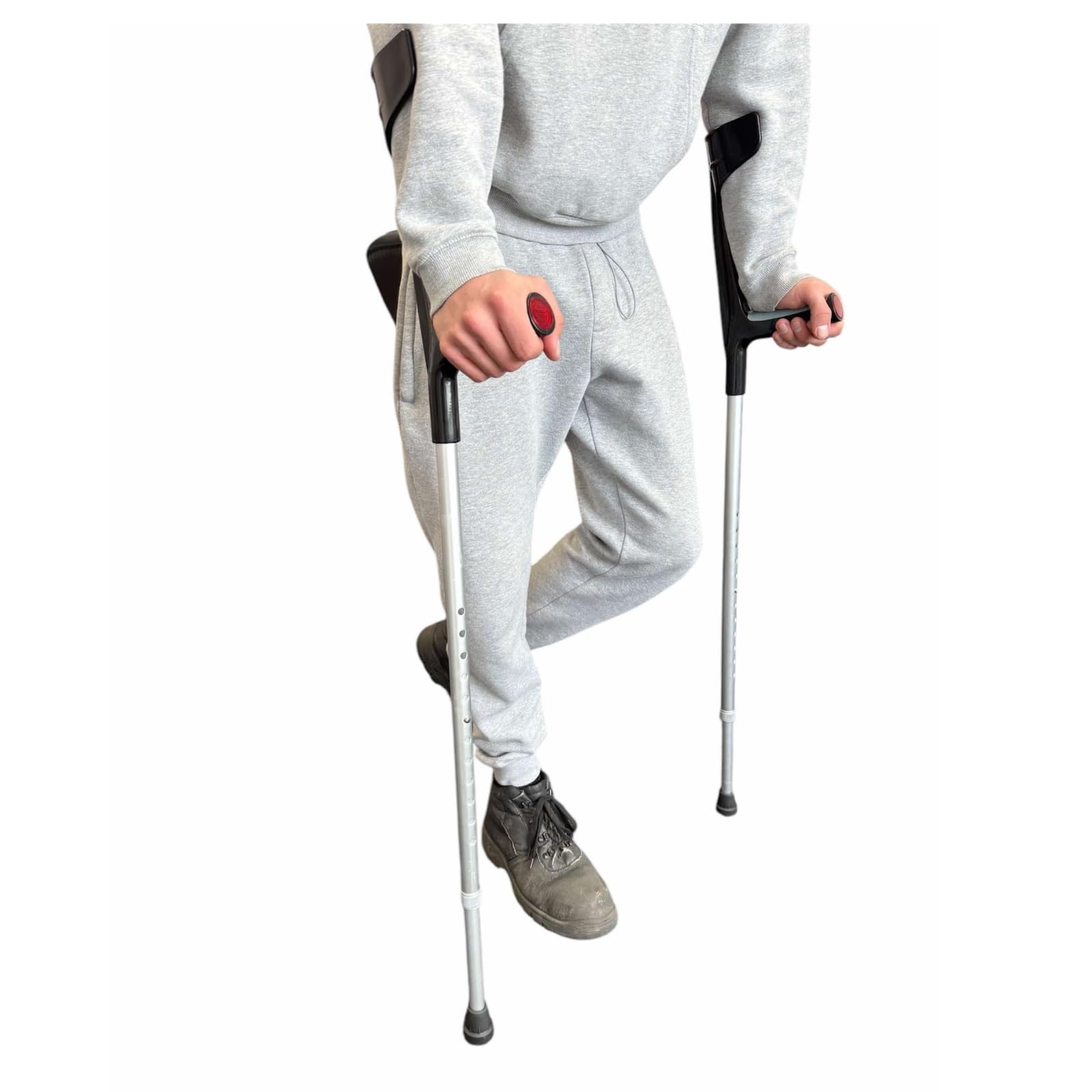 Muletas para adultos, par de altura ajustable para mujeres y hombres, puño abierto, cómodo mango de goma, ayuda de movilidad ideal para recuperación y apoyo