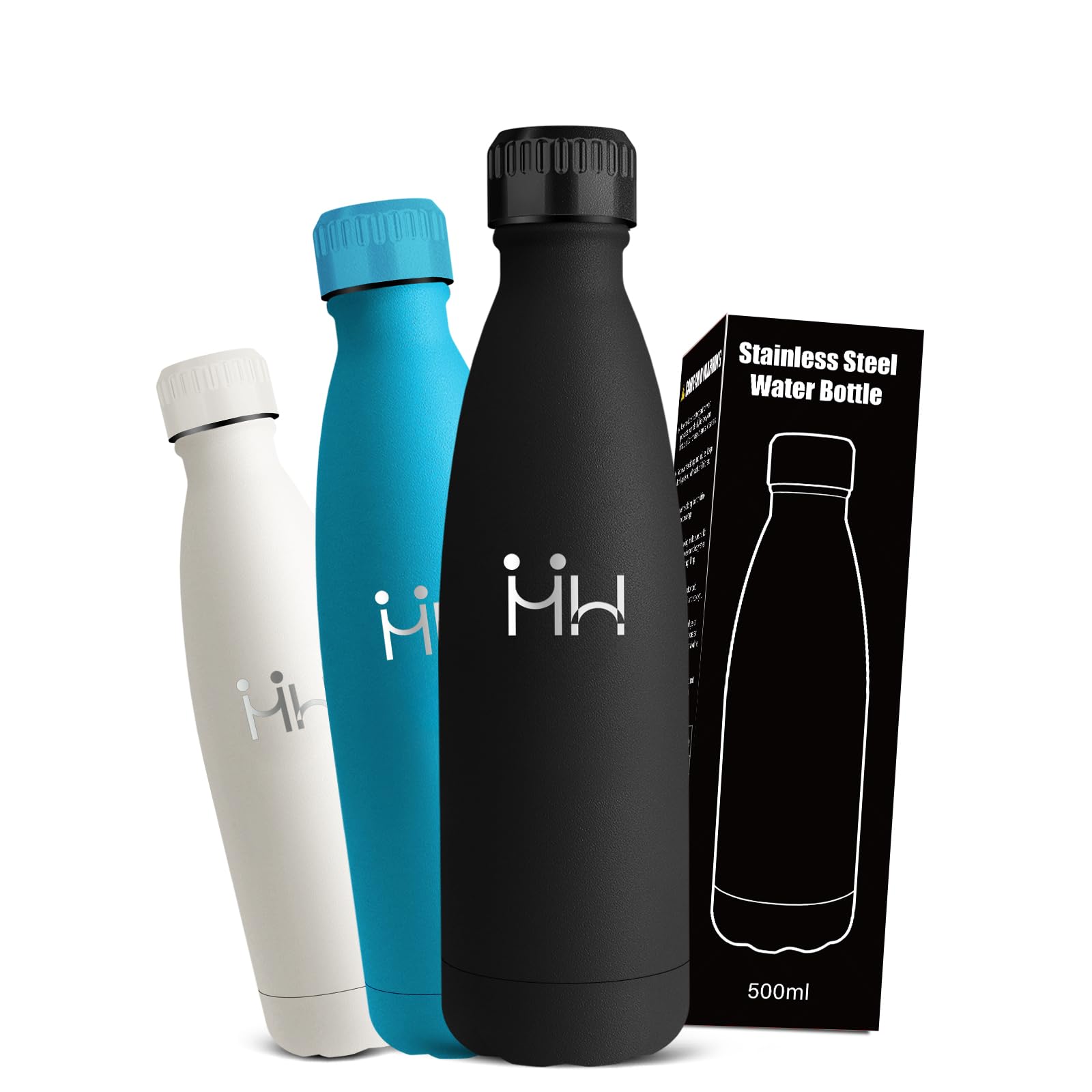 Borraccia Termica, Borraccia 500 ml, Borracce Acciaio Inox, Bottiglia Termica Senza Perdite, Mantiene Caldo per 12 Ore/Freddo 24 Ore, Borracce Termiche per Scuole, Viaggio, Palestra, Sportio