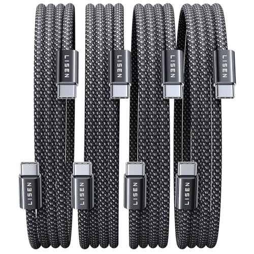 LISEN 60W USB C Kabel, [4er Pack, 0,5M 1M 2M 2M] USB C auf USB C Kabel Set, PD 3.0 Schnellladekabel USB C für iPhone 17 Pro Max Zubehör,iPhone 16 15,Switch,Samsung Galaxy S25,Pixel,MacBook,i