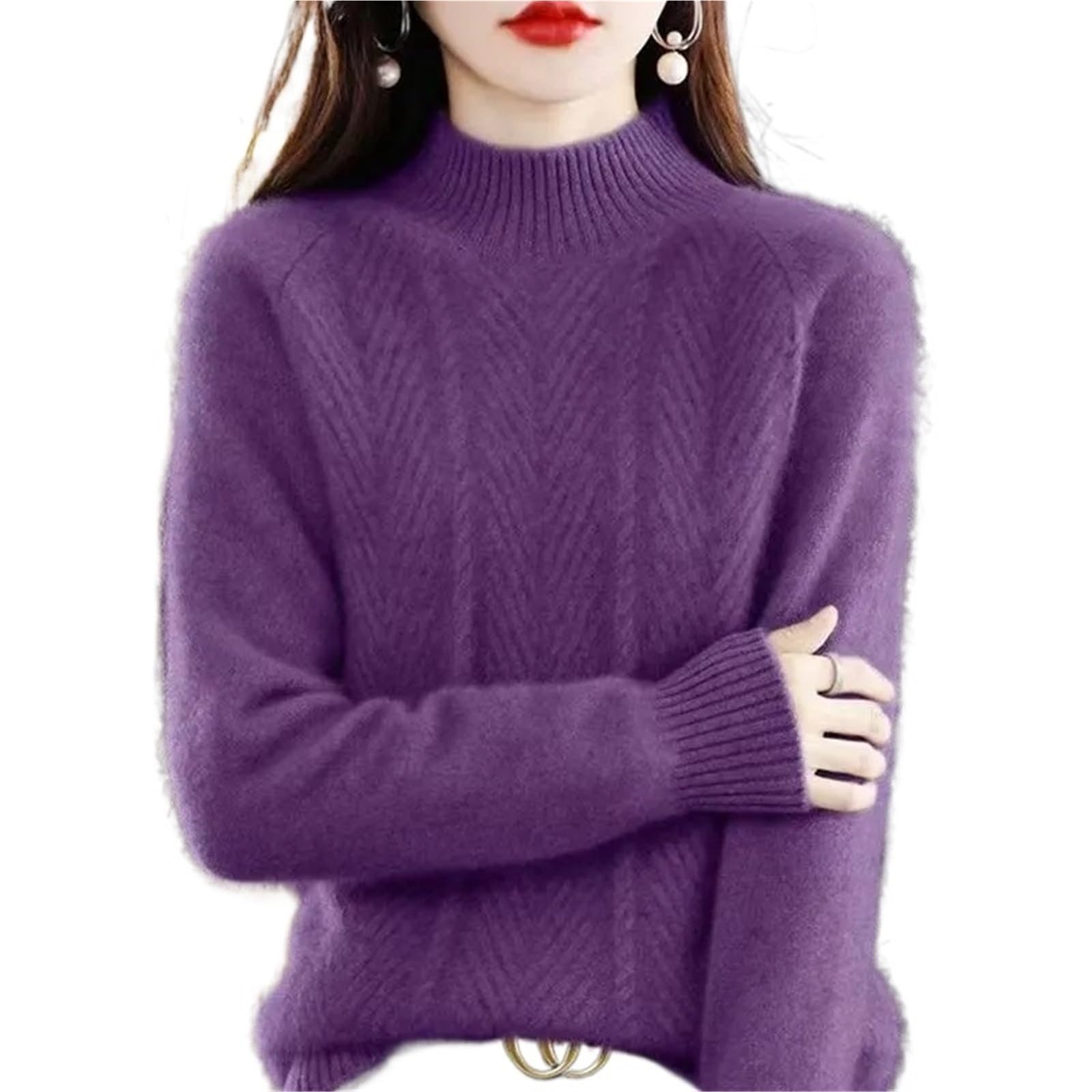 Lckkjhg Women's Purple Turtleneck Sweater Fall Knitted Soft Pullovers Cashmere Jumpers Basic(,L)