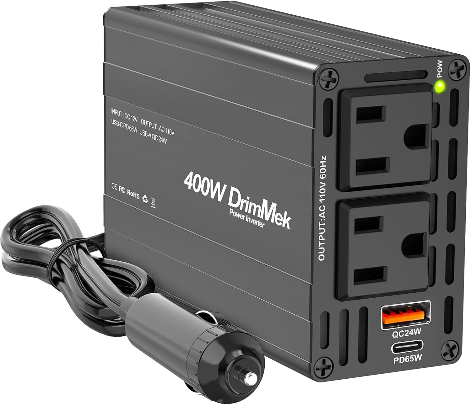400W Car Power Inverter - Dual DC 12V to 110V AC Car Plug Adapter Outlets