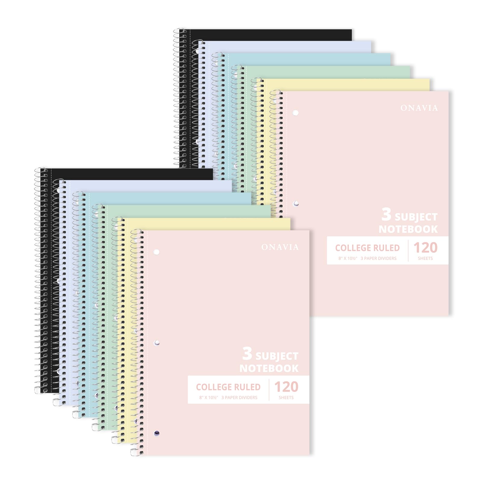 ONAVIA Spiralblock mit 3 Fächern, liniert, 240 Seiten | 120 Blatt, 20,3 x 26,7 cm, 3 Trennblätter, doppelseitige Taschen, Schulheft, Studium, Hausaufgaben, Studenten