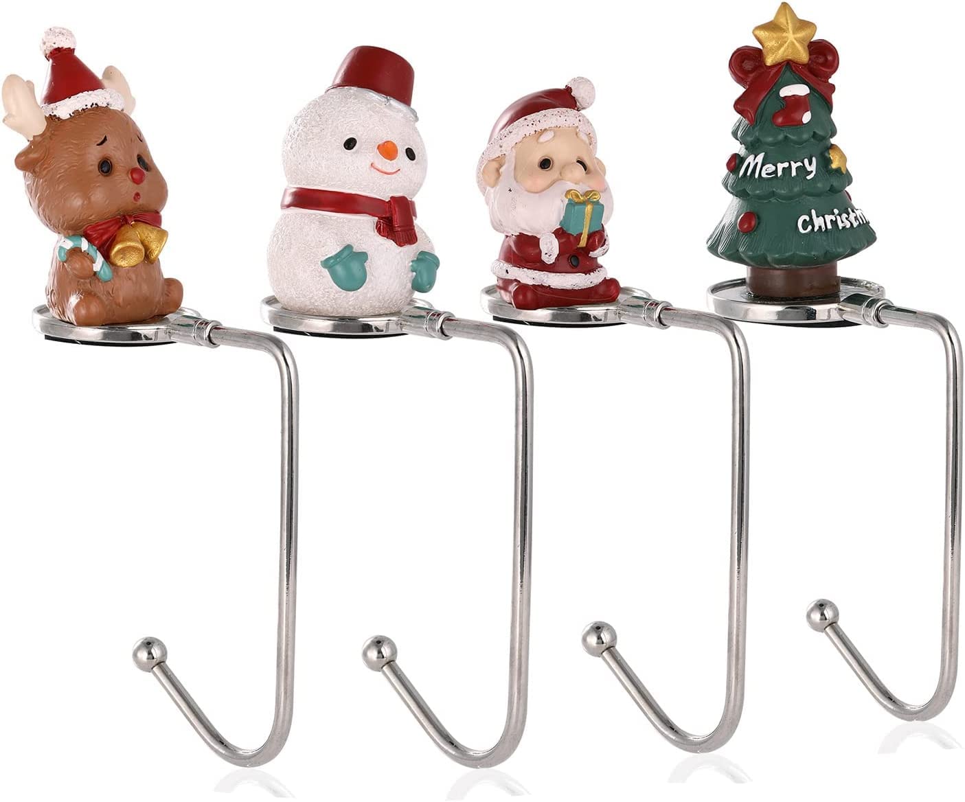 4 Pack Christmas Stocking Holders - Fireplace Mantel Hooks, Santa & Snowman Design, No Screws Needed - View #7