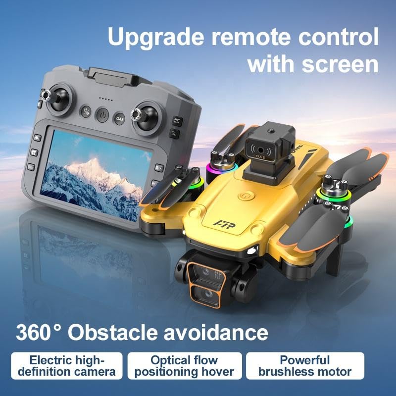 Image of Amitasha Remote Control Dual Camera Drone 4k with Brushless Motor and Obstacle Avoidance Wi-Fi Selfie Gesture RC Quadcopter with Rechargeable Battery 4.5 Inch LCD Display