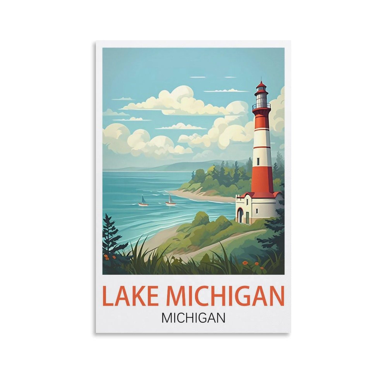 Vintage Metal Tin Signs Lake Michigan Michigan Art Retro Plaque for Bars Pub Playroom Man Cave Wall Decor 15x30cm