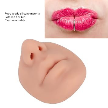 Silicone Nose Model, Soft Silicone Lip Piercing Model, Practice Skin, Realistic Fake Nose, Piercing Face Model for Jewelry Display & Makeup Tattooing & Piercing Practice Body