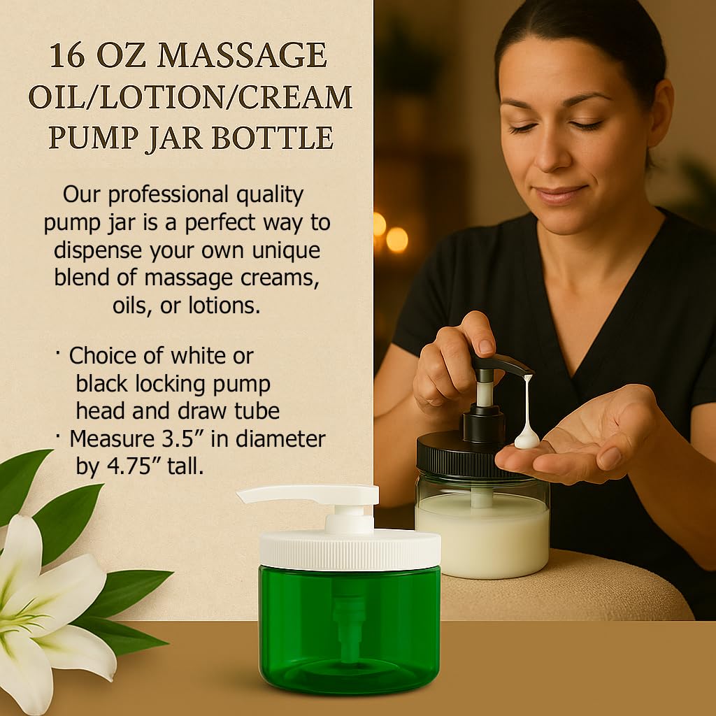 Royal Massage Bocal à pompe rechargeable de 473,6 g avec distributeur de tube de trempage verrouillable – Récipient en plastique sans BPA pour huiles de massage, lotions, crèmes – Pot à large