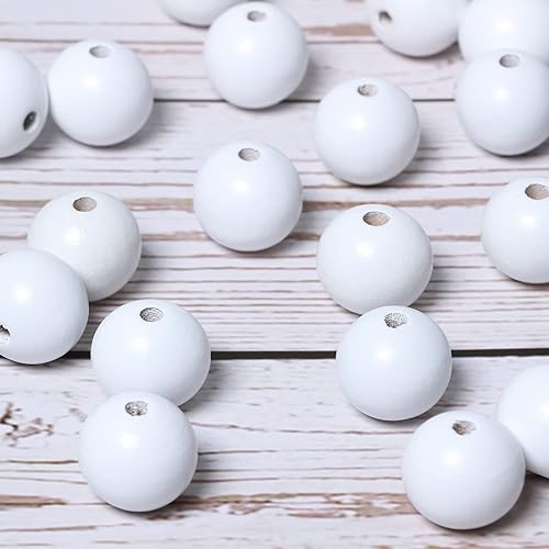 Miniatura 285 de Cuentas de madera redondas blancas de 0.394 in, 300 cuentas sueltas pintadas con espaciadores suaves para manualidades, collares y pulseras