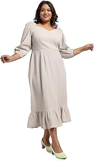 instafab Plus Women's Ruffle Hem Dress for Casual Wear | Quarter Sleeve Polyester Fabric Sweetheart Crafted with Comfort Fit Everyday-picture-10