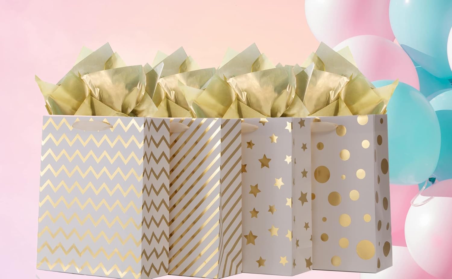 Get Popular Offer UNIQOOO 12Pcs Metallic Gold Christmas Gift Bags Bulk with 12 Sheets Gold Tissue Paper, Large 12.5 Inch, Assorted Modern Geometric Paper Gift Wrap Bag, For Holiday Birthday Wedding Gift Packaging Decor