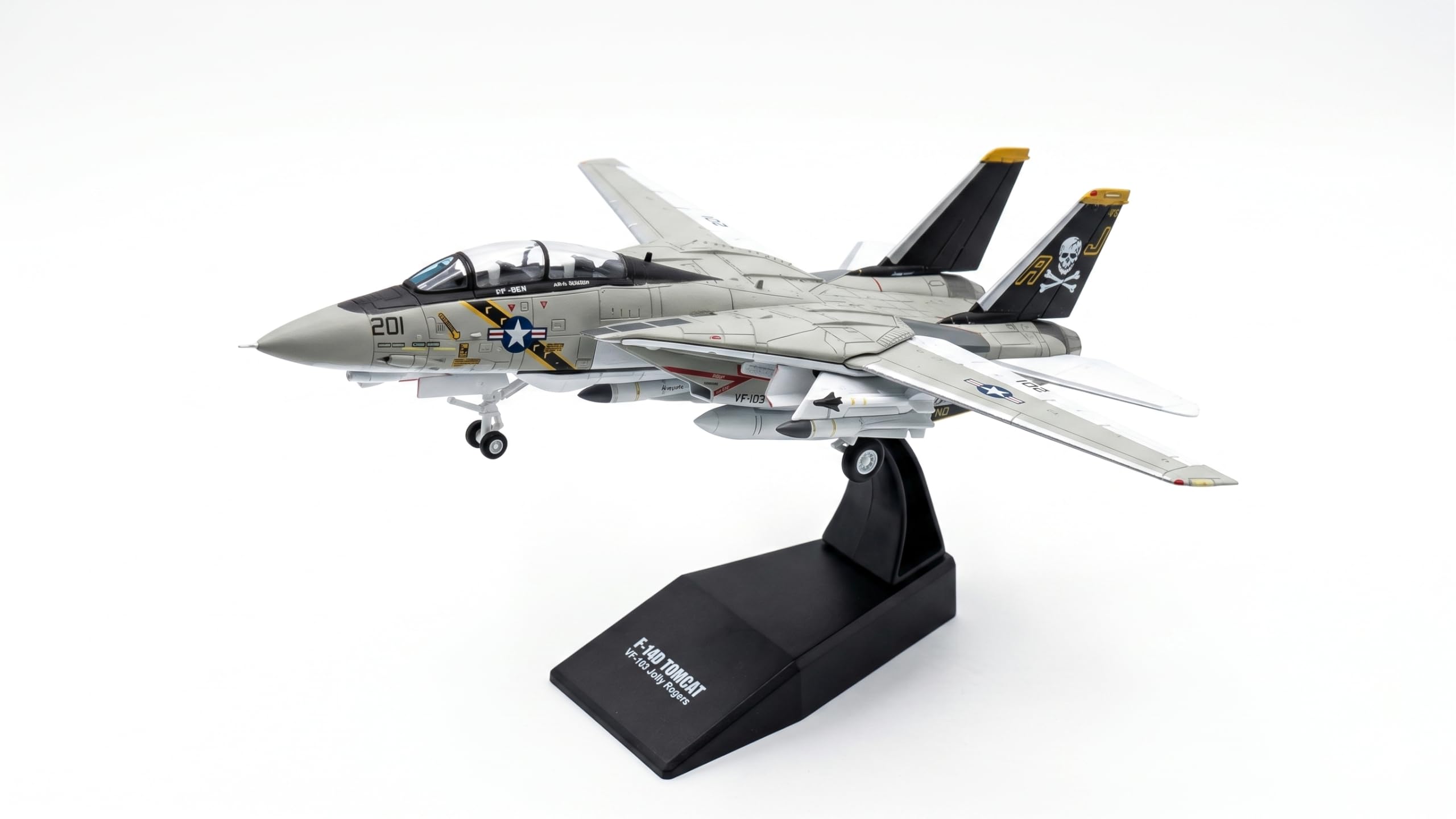 1/100 F-14 Tomcat US Navy Jolly Rogers AJ Tail Metal Diecast Jet Aircraft Model with Movable Wings and Flaps