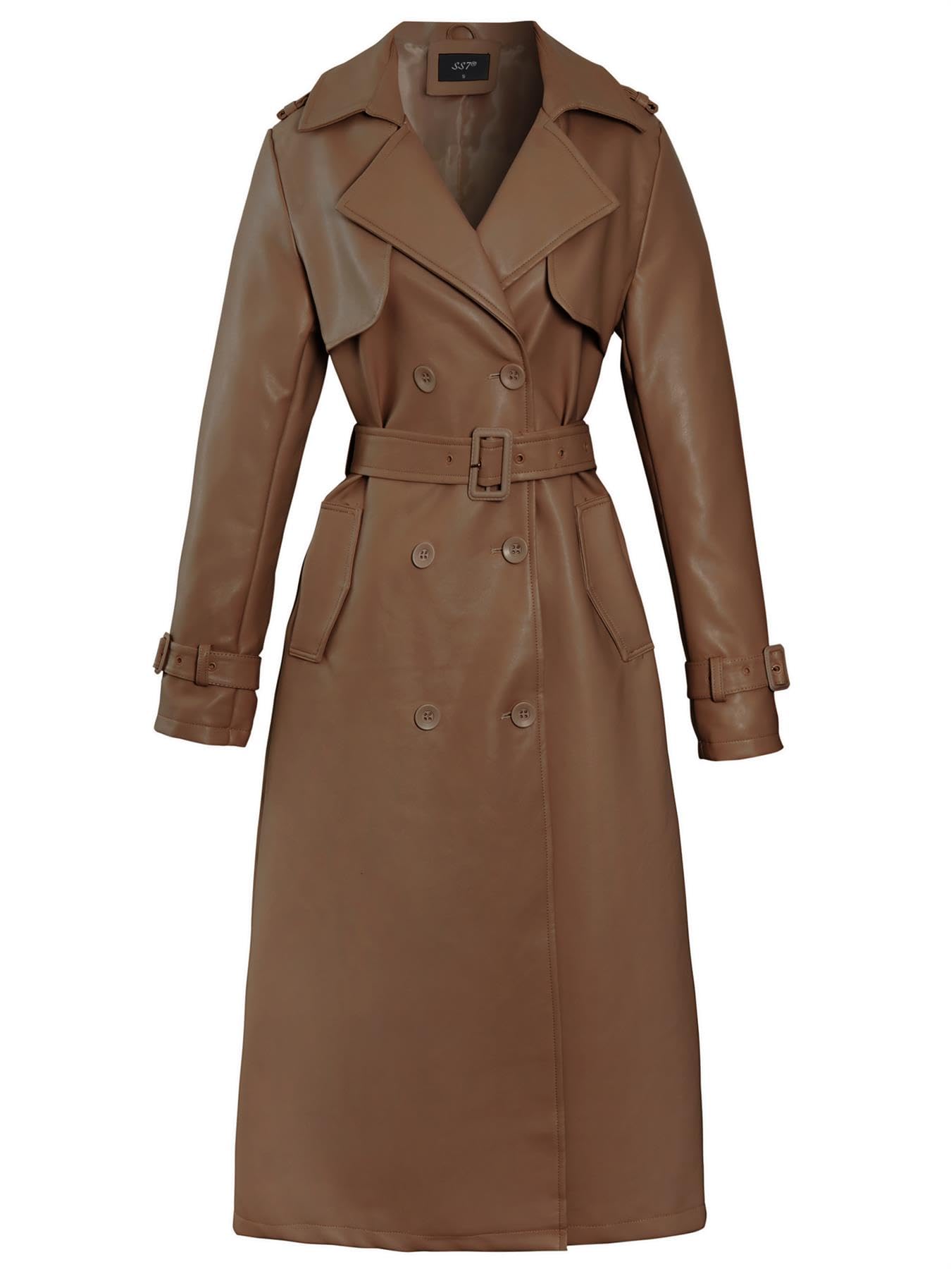 SS7 Womens Faux Leather Maxi Trench Coat PU