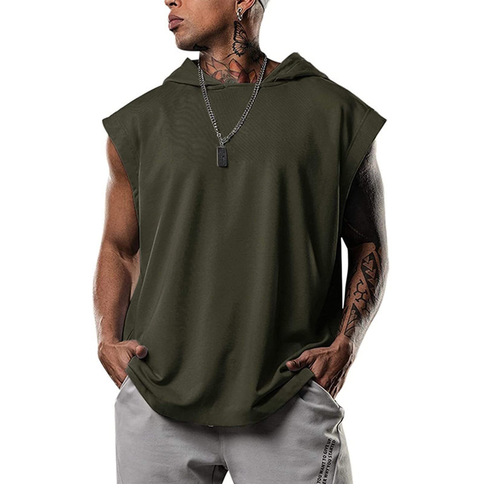 T-shirty z kapturem, okrągły dekolt, krótki rękaw, męskie, rozciągliwe, ponadwymiarowe, szybkoschnące, wygodne, lekkie