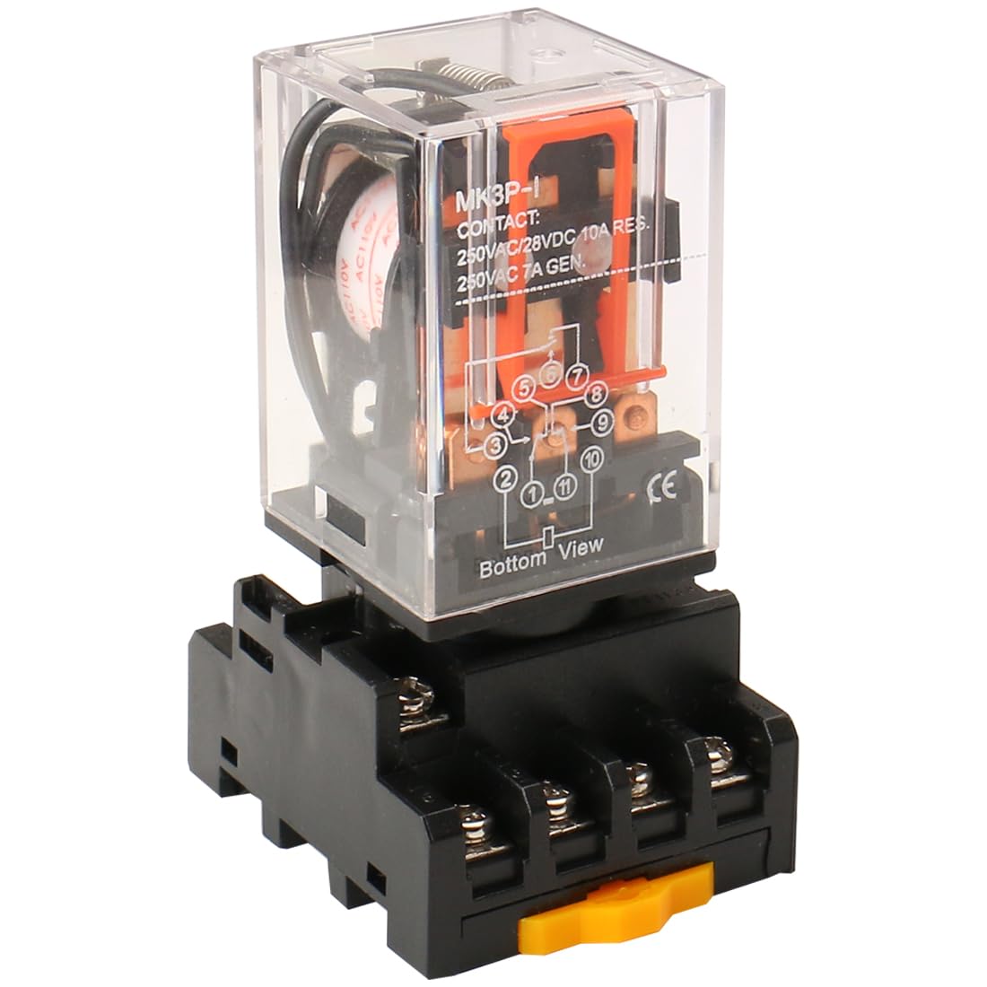 Baomain MK3P-I 110V AC Electromagnetic Relay 3PDT 10A 11-Pin with Plug-in Socket for Automation Control