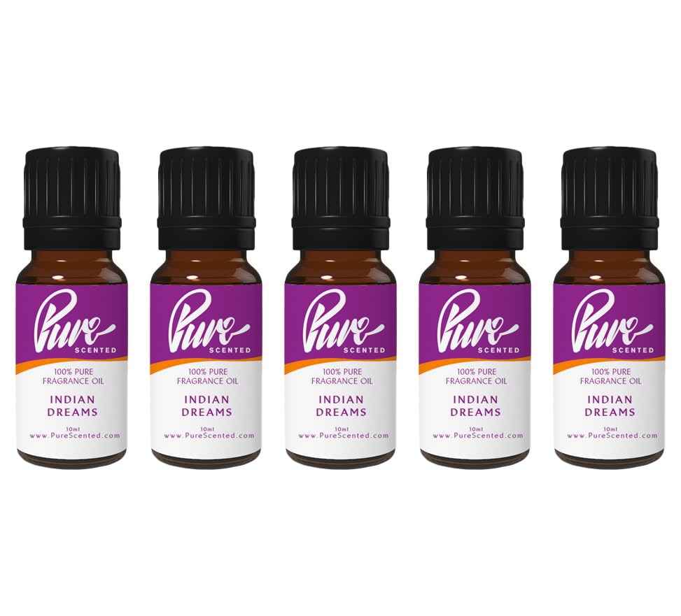 Pure Scented 50ml Fragrance Oils - 5 x 10ml Suitable for Candles, Soaps, Slime, Diffusers, Cosmetics, Wax Melts, Designer (5 x 10ml, Indian Dreams)