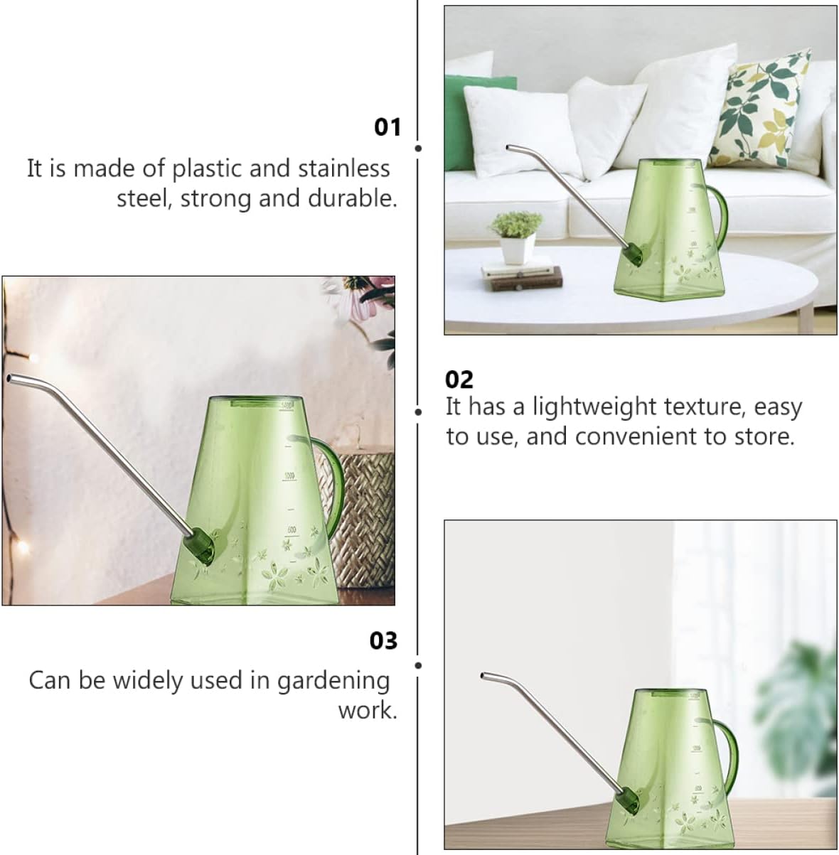 Watering can,3 pieces Green Simple Watering plastic watering can plastic watering pot long spout watering pot Can for Indoor(Light Greenx2pcs)
