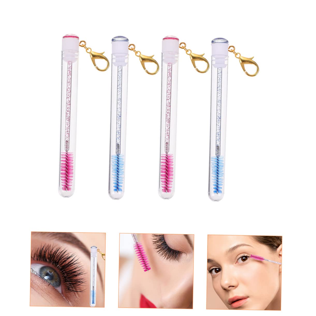 WRITWAA 4pcs Keychain Eyelash Brush Set for Makeup Strong Portable Comb for Eyebrows Lashes