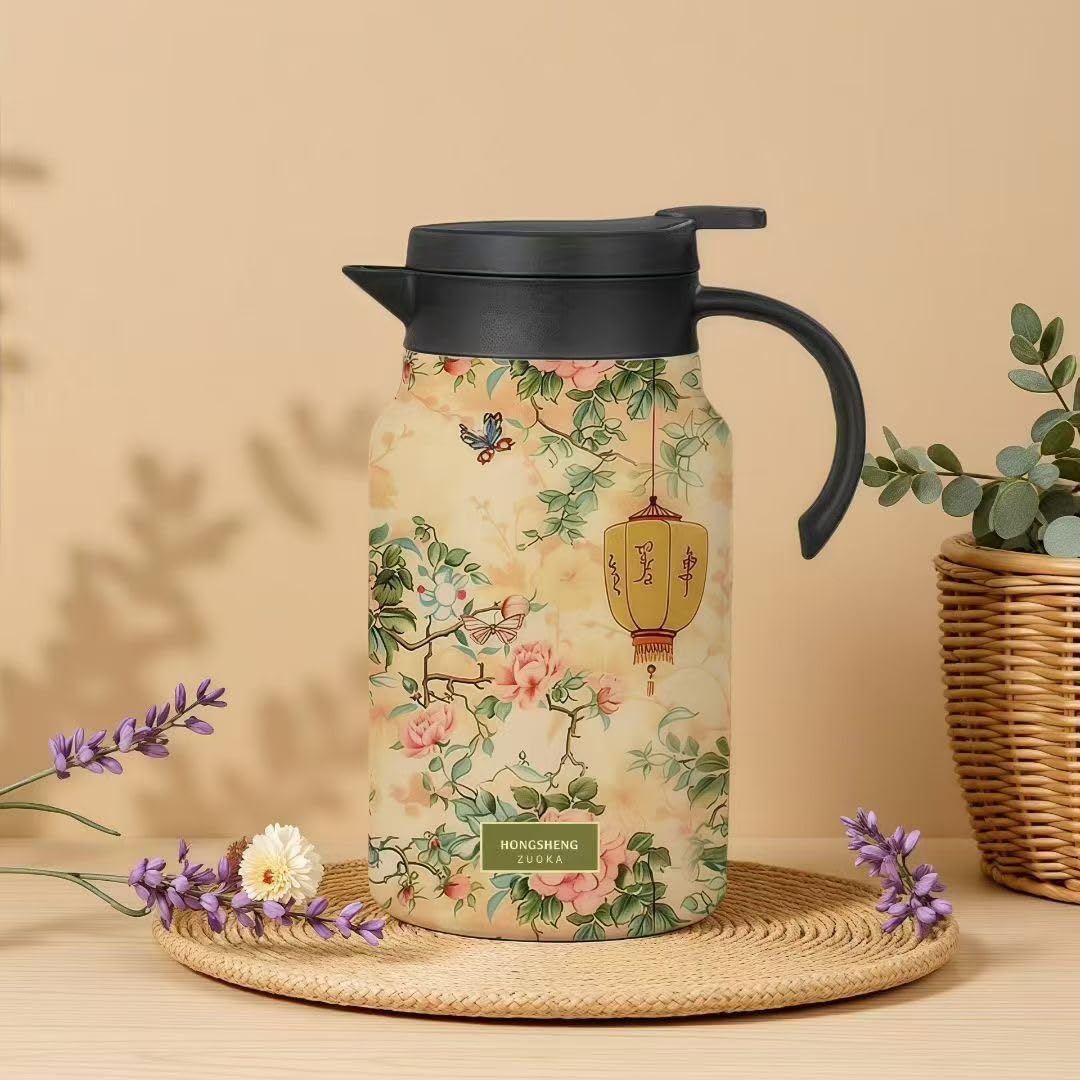 Teekanne mit Siebeinsatz 1000ml Glas – Doppelwandige Thermoskanne für losen Tee, Isolierte Teekanne mit Teesieb, Transparentes Design für Home & Office (M,1000ML)