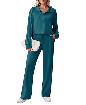 PINSPARK 2 Piece Sets for Women 1/2 Zip Sweatsuit Loose Fit Sweatshirt Straight Leg Pants 2025 Matching Outfit Fall Tracksuit
