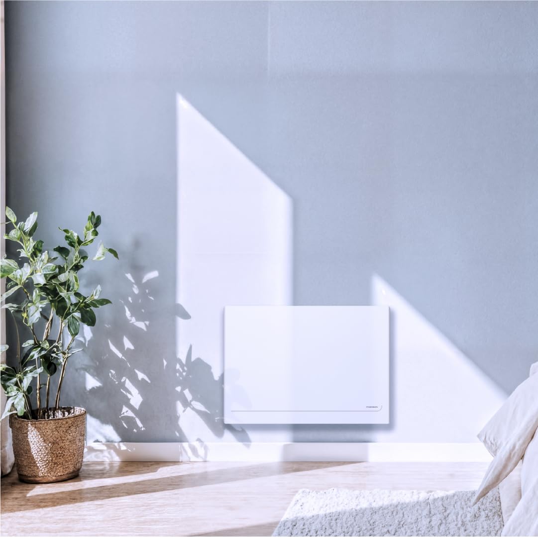 THOMSON - Radiatore elettrico fisso collegato WiFi inerzia secca ceramica con termostato intercambiabile 1000W THOMSON MILLA orizzontale bianco