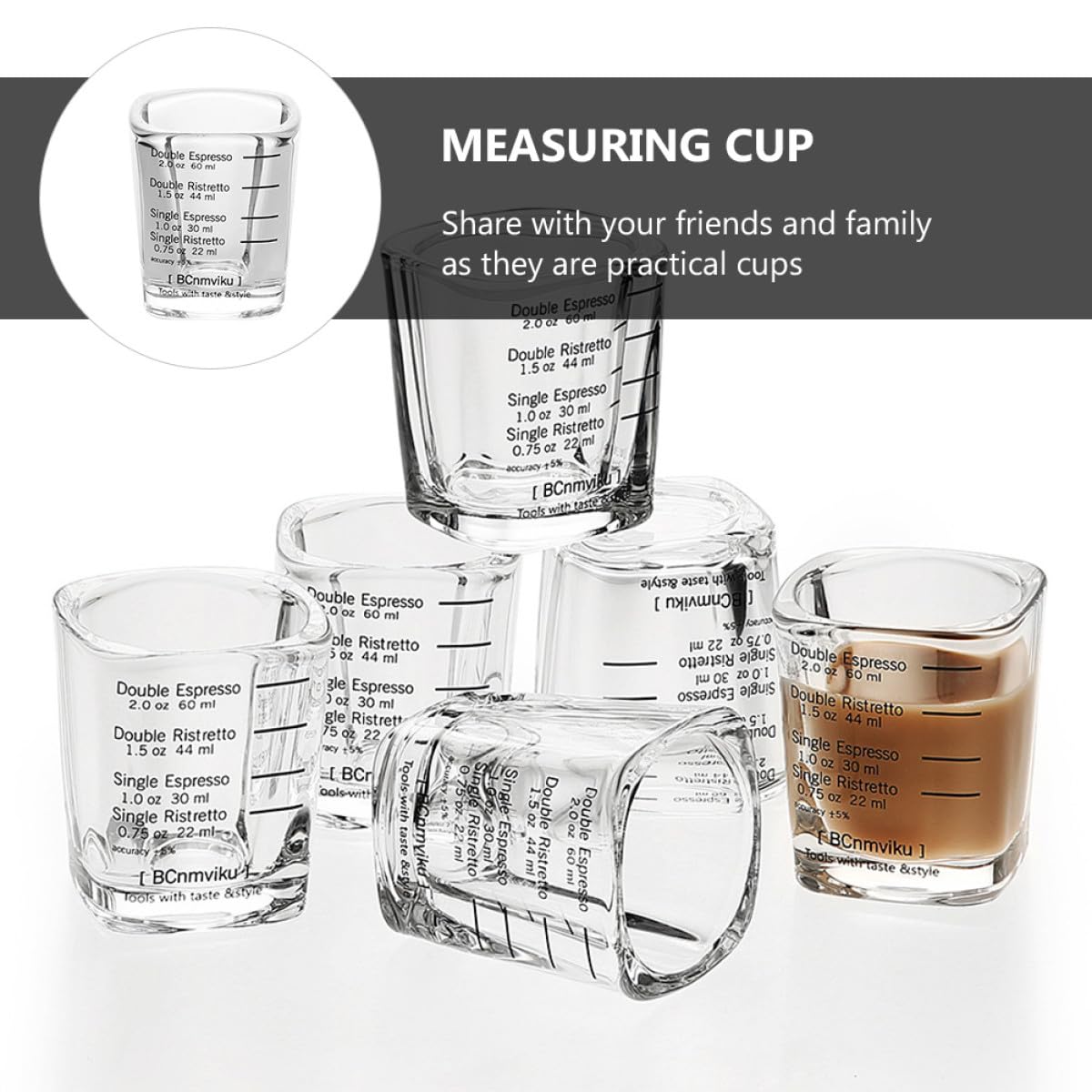 UKCOCO 6 Stück Espressotassen aus Borosilikatglas 60 Ml mit Skala Messbecher für Kaffee Tee Milch Kreatives Messwerkzeug für Zuhause und Schule
