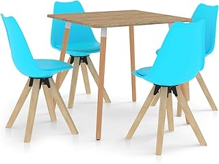 WooDlan Juego de 4 sillas de Comedor con Respaldo y Patas de Metal Resistente de Estilo de Madera para salón, Sala de Estar, Cocina, Oficina y Restaurante, Azul
