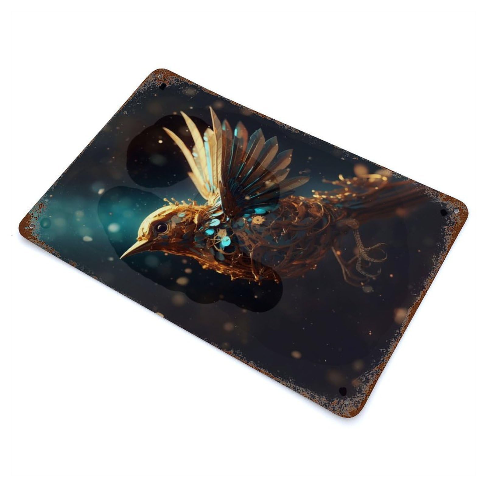 Glowing Sparrow Rustic Tin Plaque 11.8"x7.9", Ideal for Shed, Workshop And Garage Wall Decor
