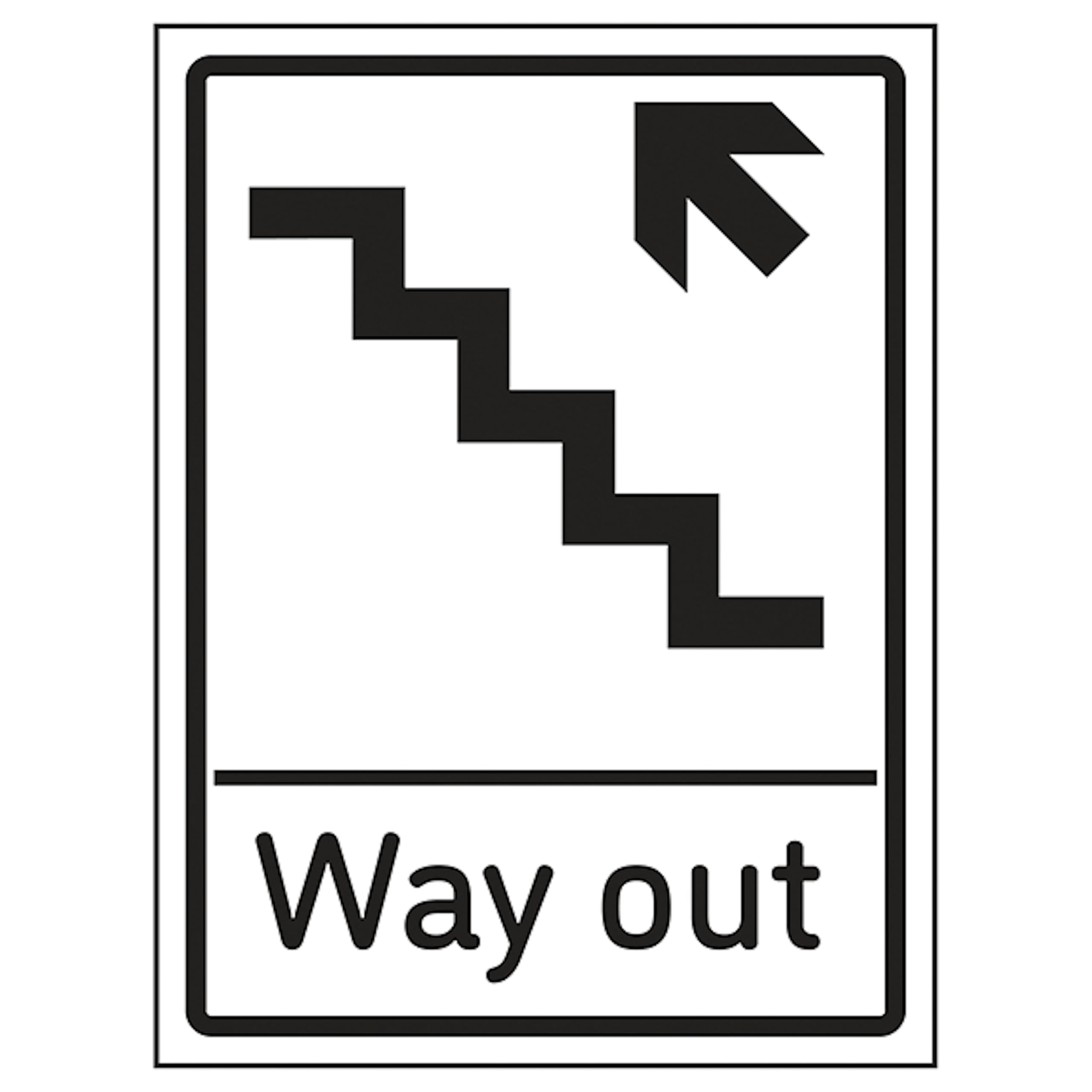 V Safety Way Out Arrow Up Stairs Left 200 x 300 mm - 2mm Super-Tough Rigid Plastic Safety Sign