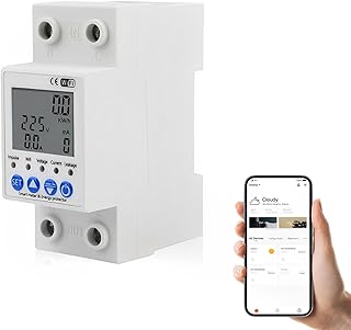 Diymore Medidor de Consumo Electrico,Interruptor de Protección Contra Fugas,Medidor de Energía Inteligente Monofásico KWh,90-230V WiFi DIN-Rail Monitor Digital de Consumo de Energía