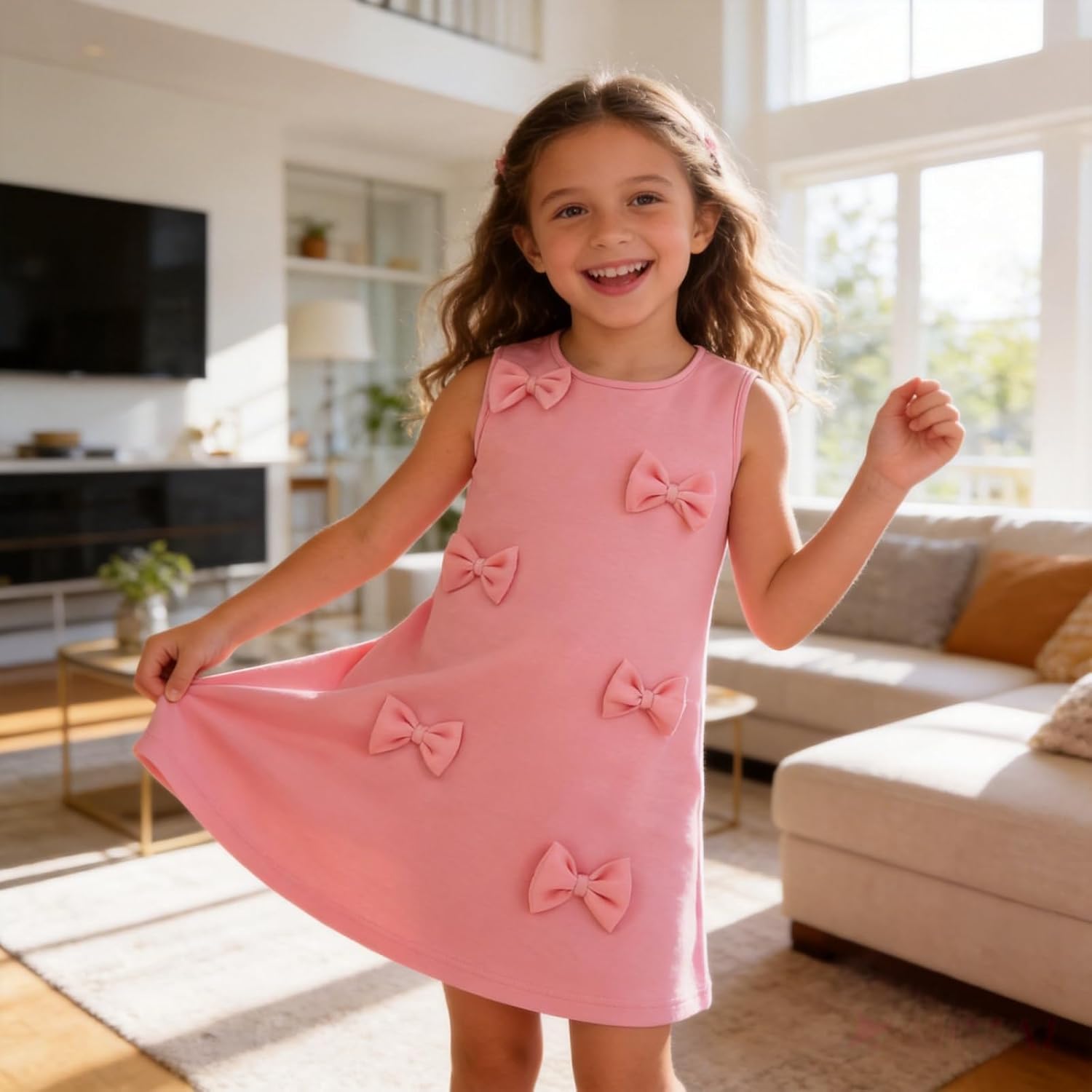 Girls Sleeveless A-Line Bow Casual Party Dress