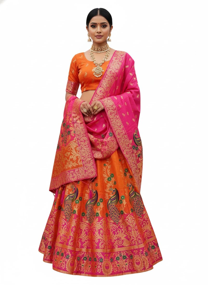 renvaani fashion RENVAANI Women's Latest Jacquard Self Designed Semi-Stitched Lehenga Choli, Trendy Ethnic Attire, Traditional Indian Gown, Festival Bridal Set with Blouse Dupatta-picture-23