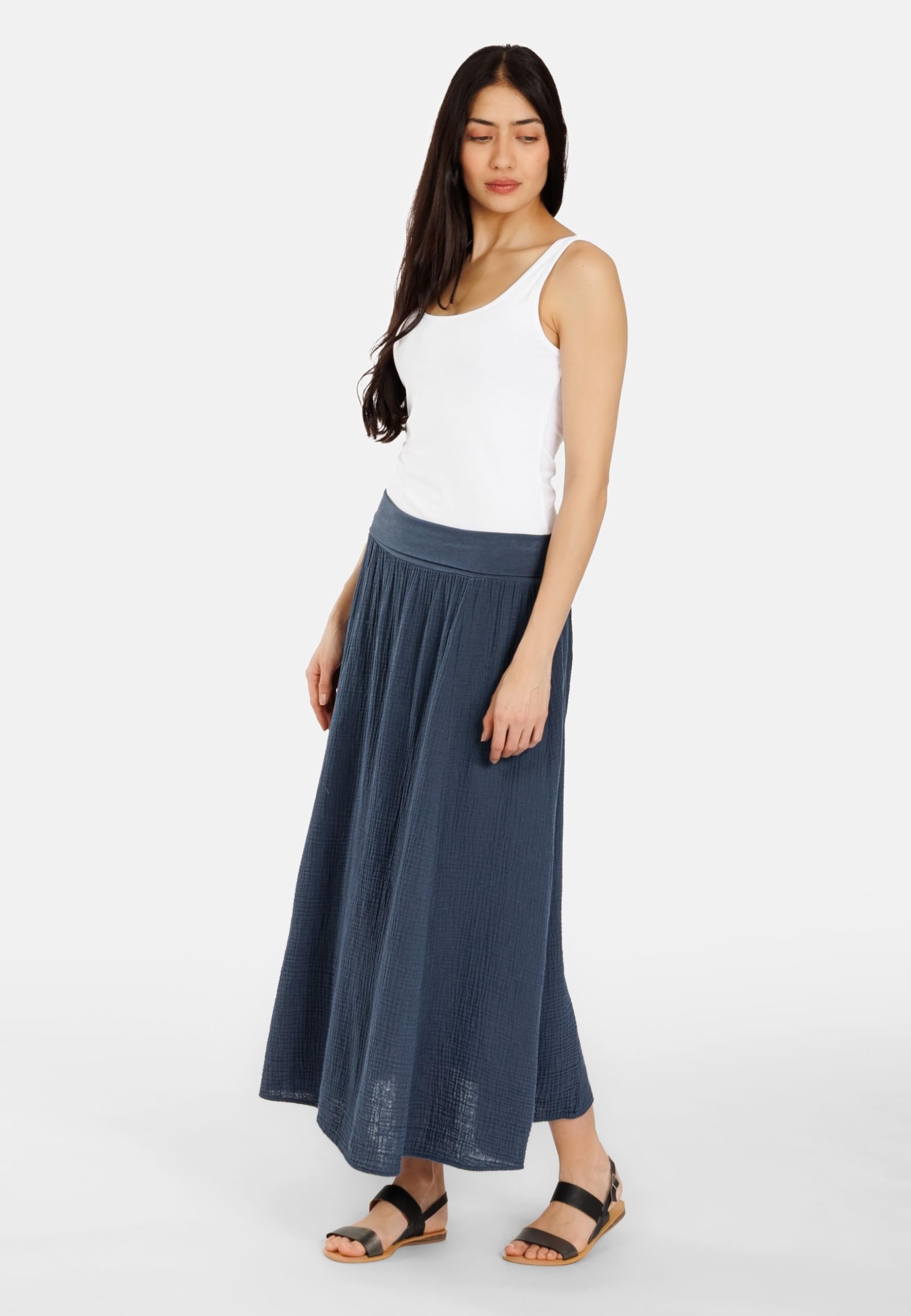Caspar RO036 Damen Musselin Maxi Rock aus 100% Baumwolle | Langer A-Linie Sommerrock mit elastischem Stretchbund | Leichter Baumwollrock | Made in Italy