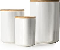 Getstar Ceramic Canister Set of 3 with Airtight Bamboo Lids - 20/40/80oz Decorative Flour Sugar Coffee Tea Jars for Kitchen Counter